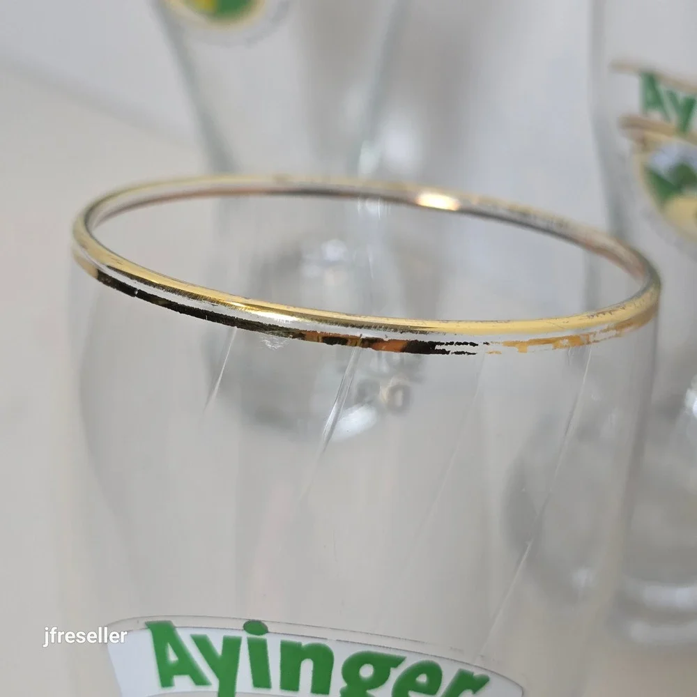 Ayinger Brau Von Aying Beer Glasses Set of 3 SAHM 0.3L Gold Rim German Barware